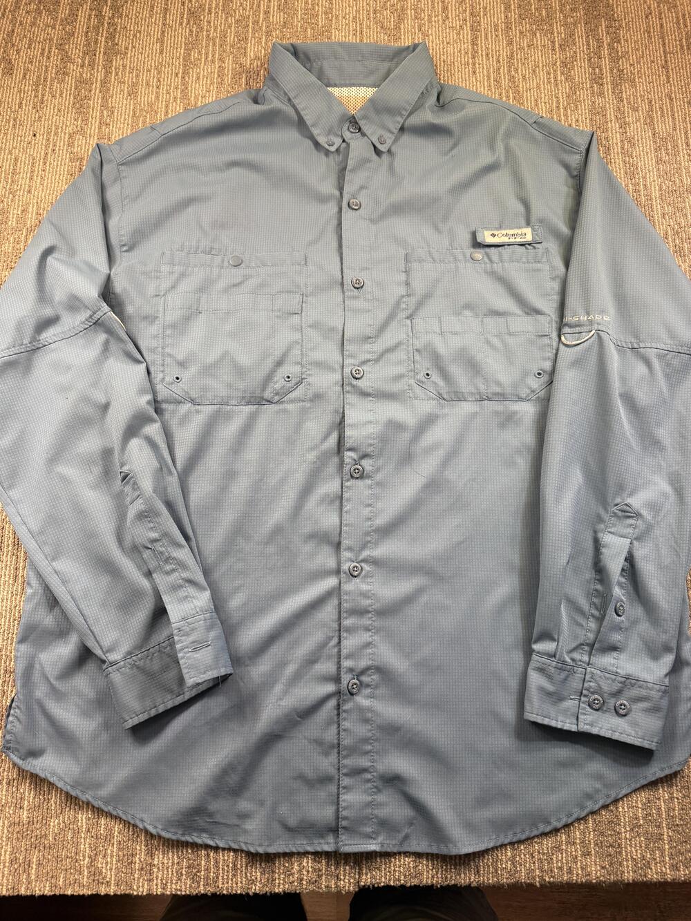 Columbia PFG Shirt Mens 2XL Blue Check Long Sleeve Button Up Fishing Outdoor